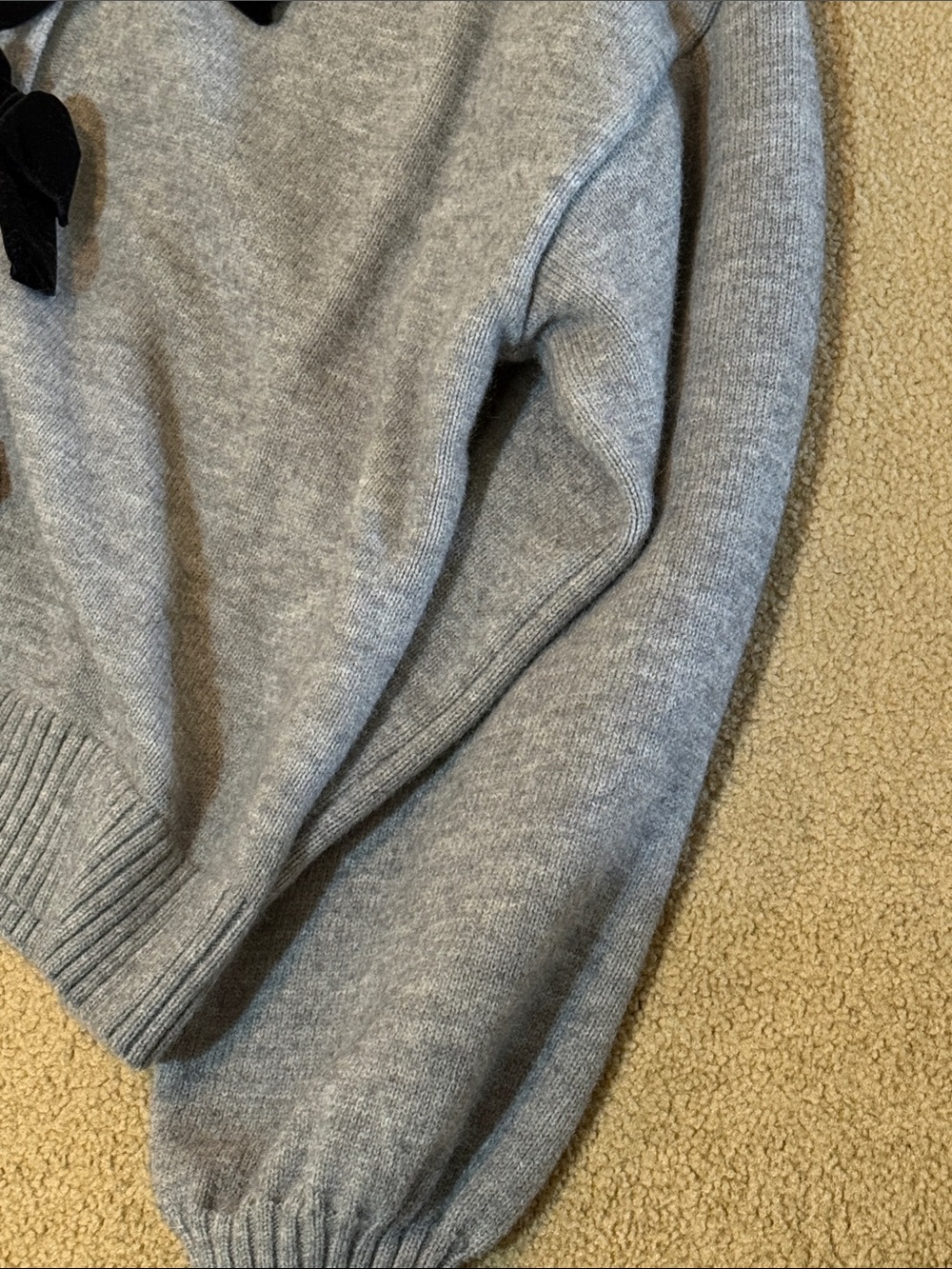 Cider Light Gray Crewneck Sweater with Black Velvet Bows - Picture 3 of 3
